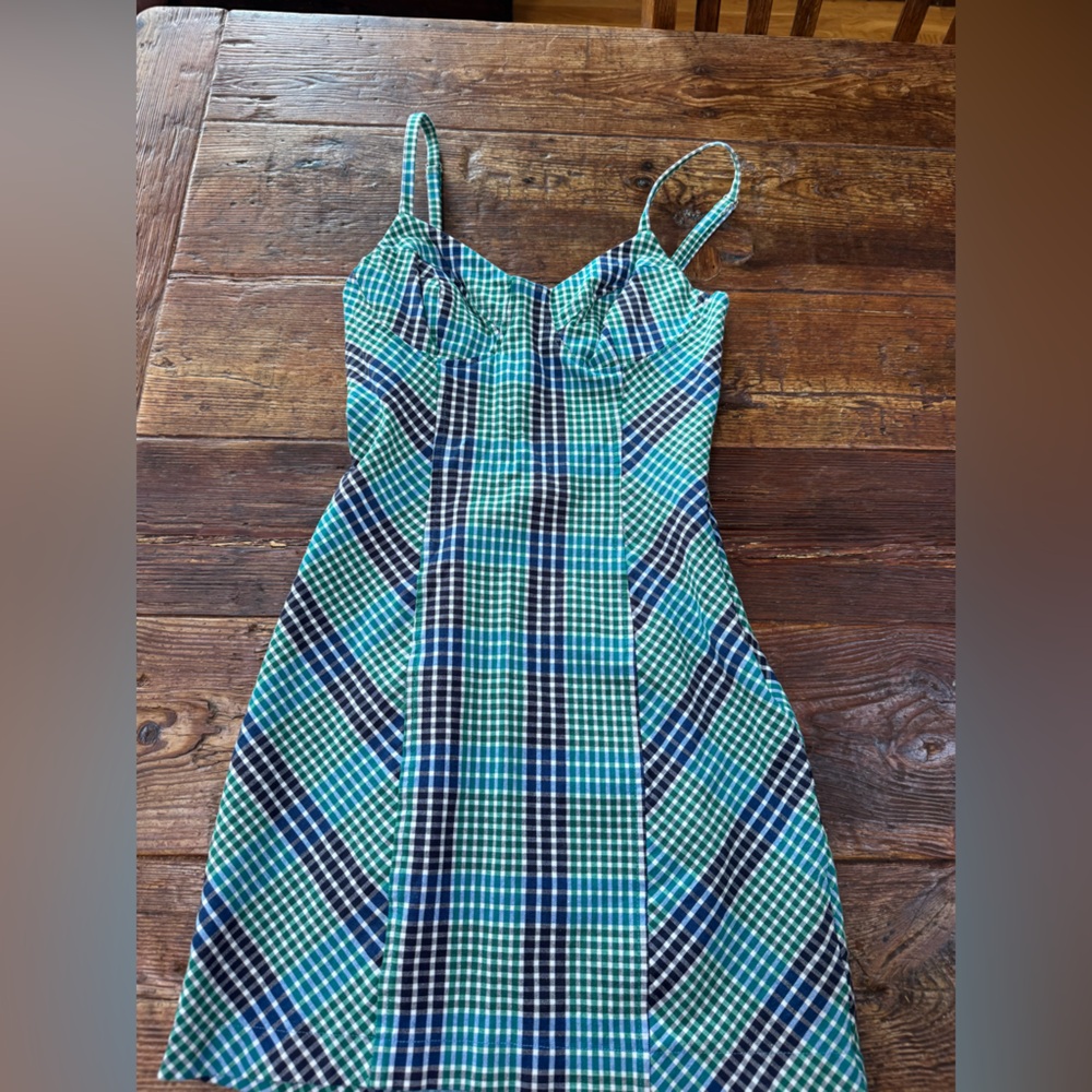 Urban Outfitters XS Green & Blue Plaid Sleeveless Dress LIKE NEW